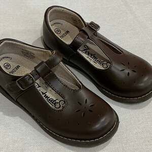 Footmates Sherry Brown Leather T-Strap Mary Jane Shoes
